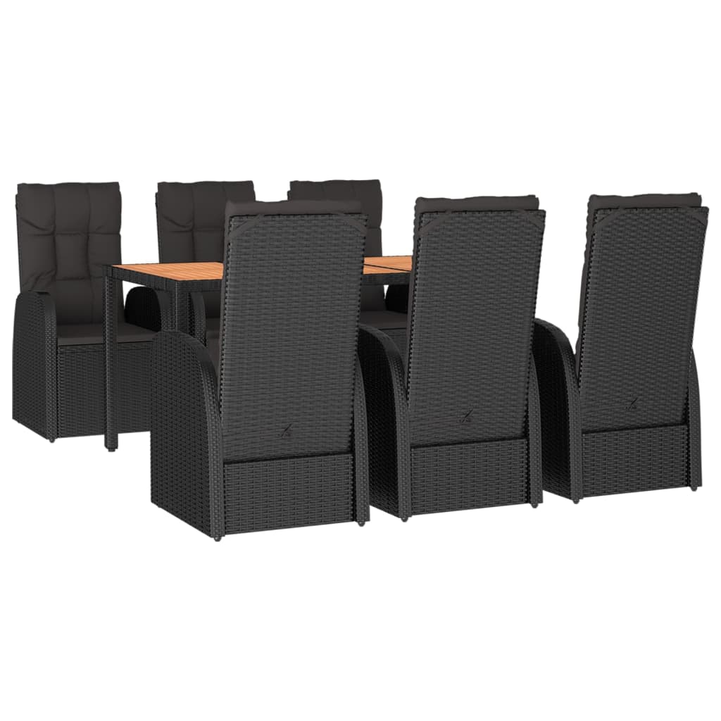 vidaXL 7-delige Tuinset met kussens poly rattan zwart