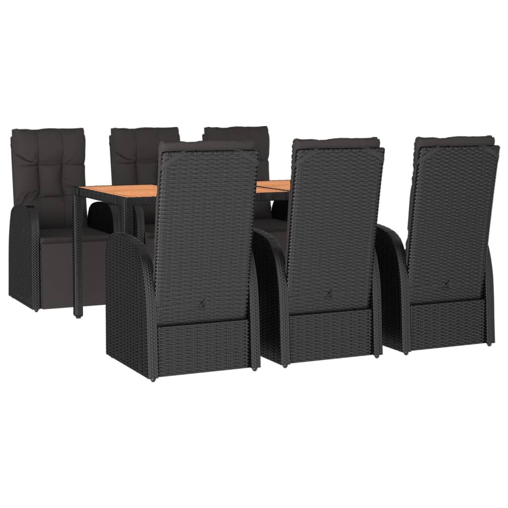 vidaXL 7-delige Tuinset poly rattan en massief acaciahout zwart