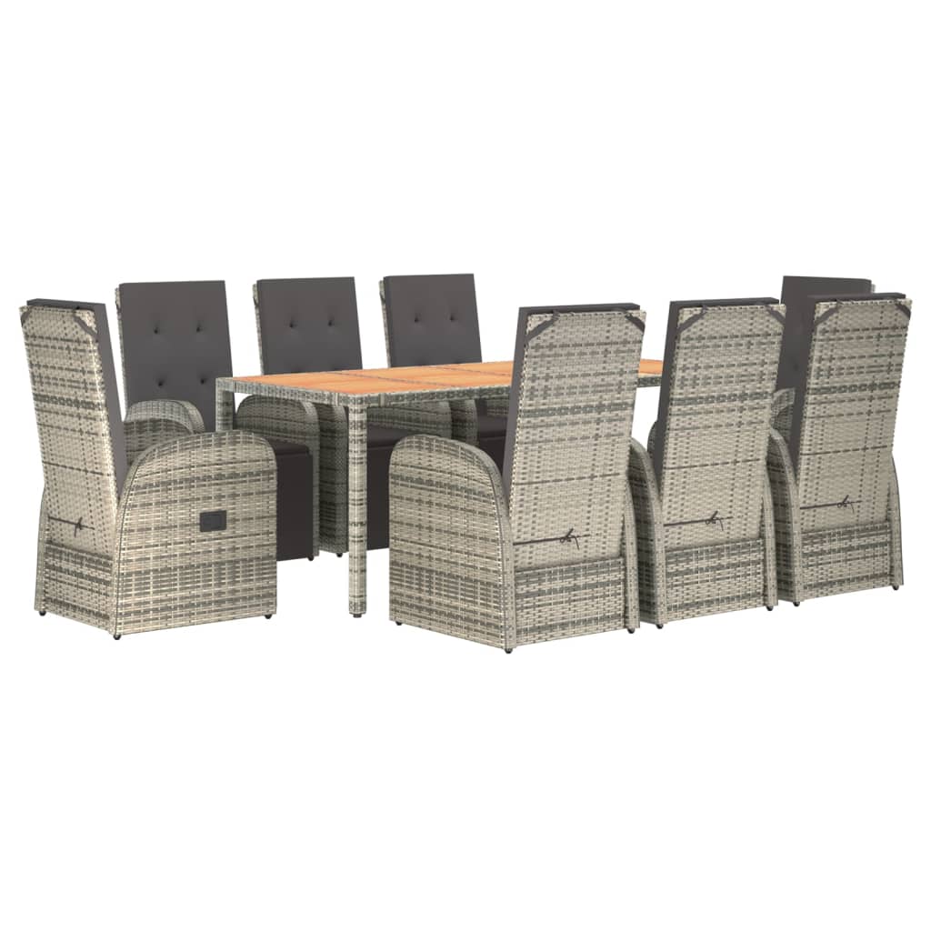 vidaXL 9-delige Tuinset met kussens poly rattan grijs