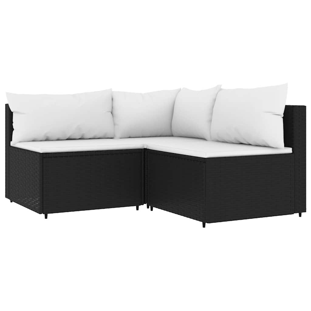 vidaXL 4-delige Loungeset met kussens poly rattan zwart