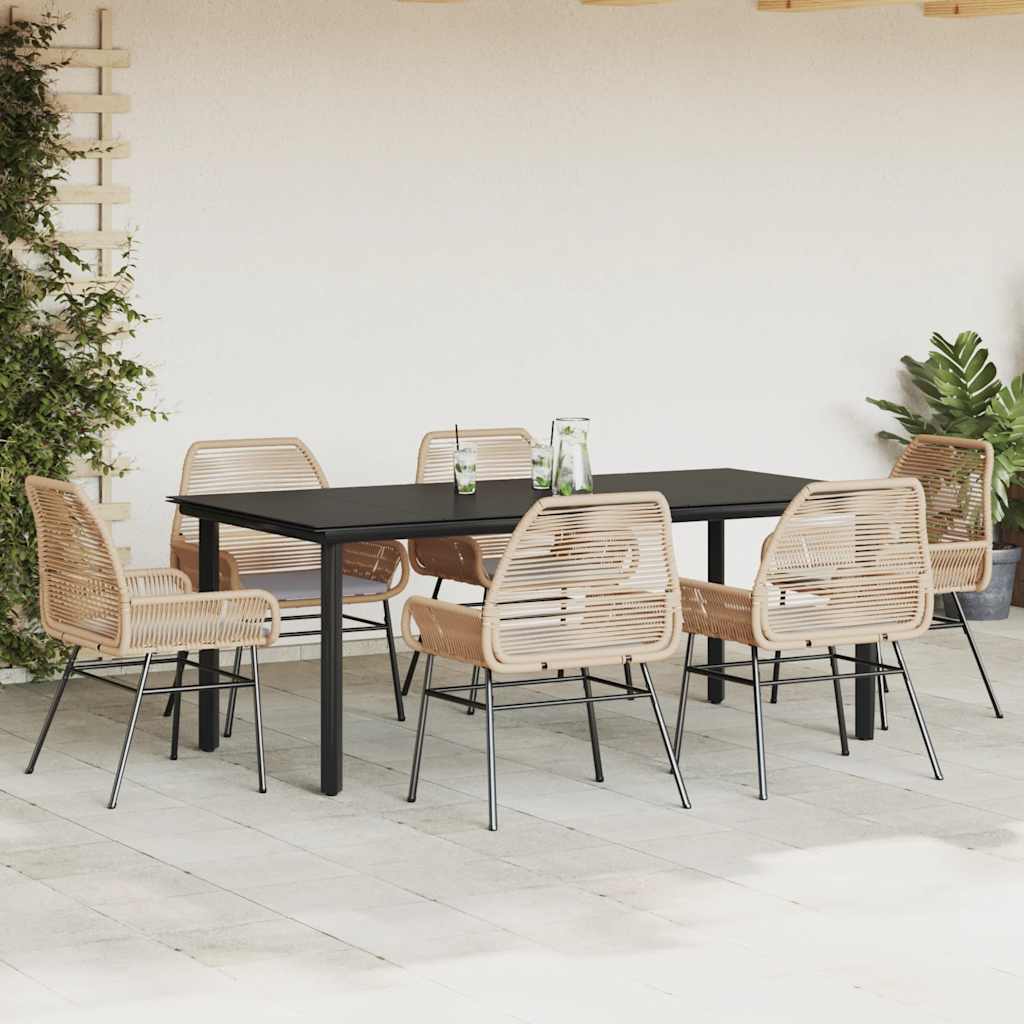 vidaXL 7-delige Tuinset met kussens poly rattan glas bruin