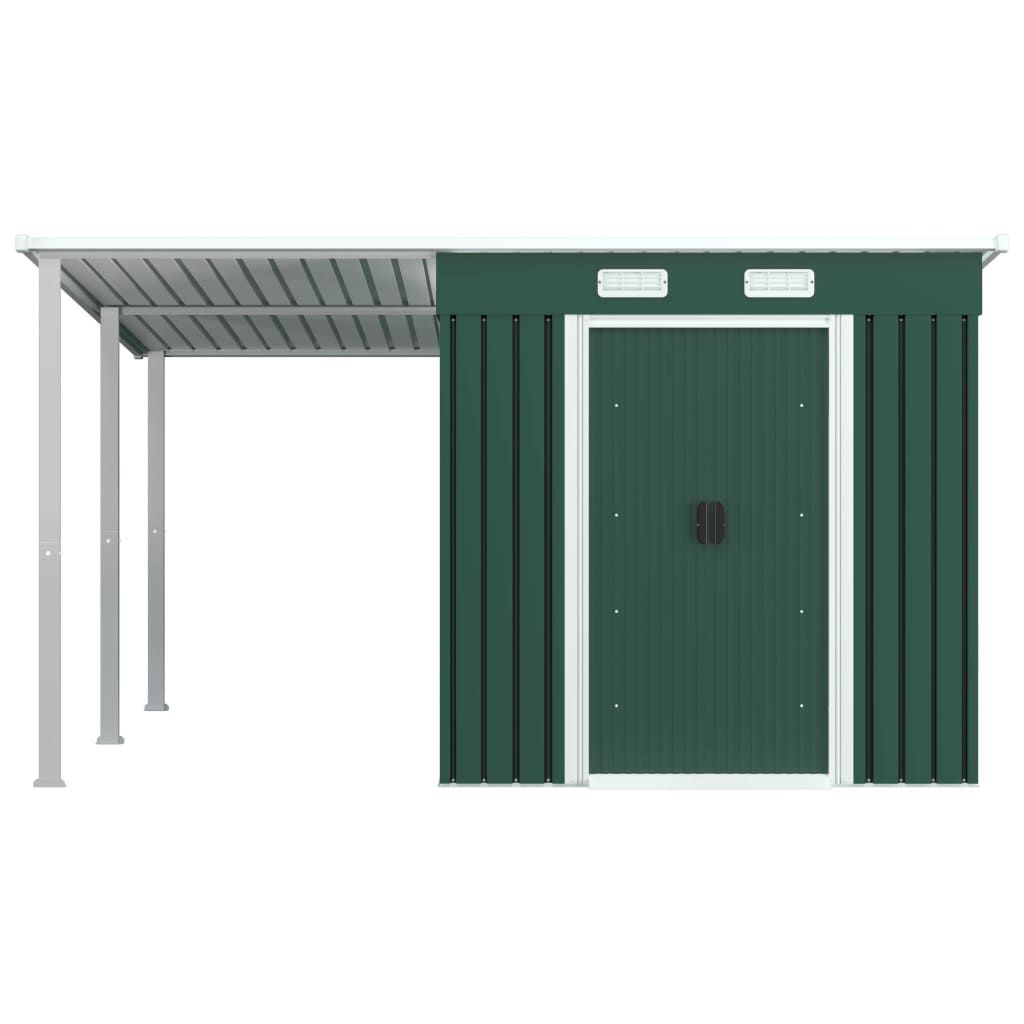 vidaXL Tuinschuur met verlengd dak 336x270x181 cm staal groen
