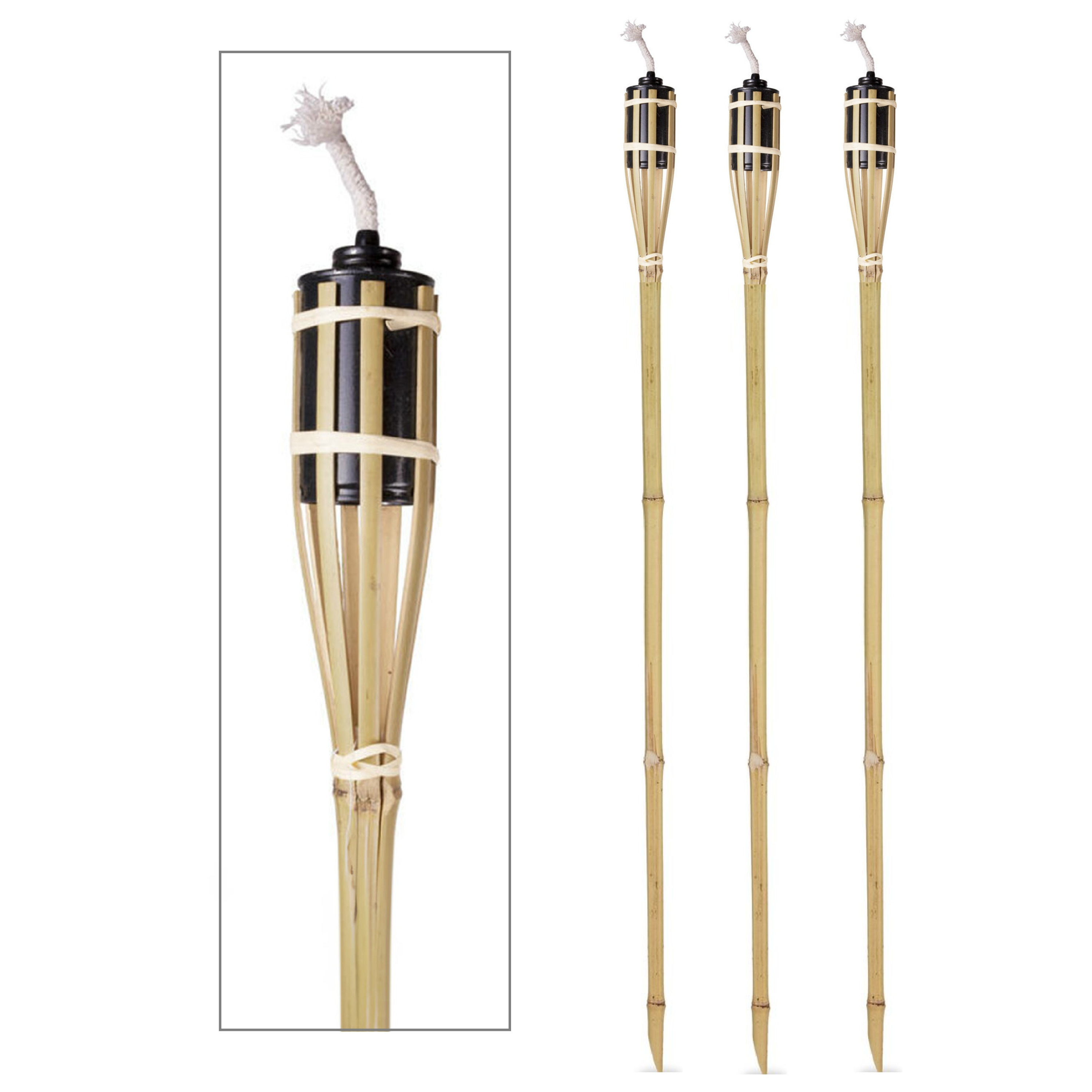 Benson Tuinfakkels - 3x - lampenolie - bamboe hout - navulbaar - 120 cm - bruin -