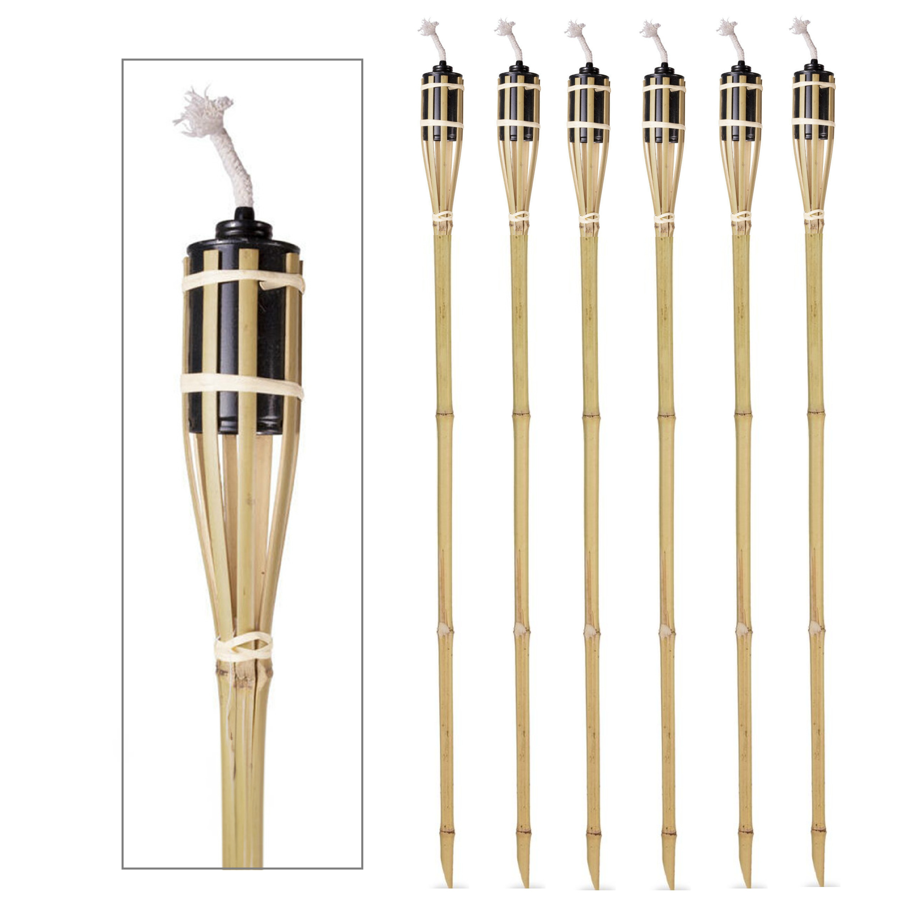 Benson Tuinfakkels - 6x - lampenolie - bamboe hout - navulbaar - 120 cm - bruin -