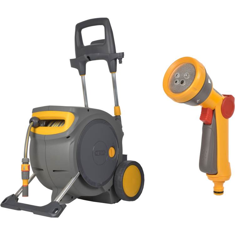Hozelock Hoze Auto Reel Mobile + Multi Spraygun slangenwagen