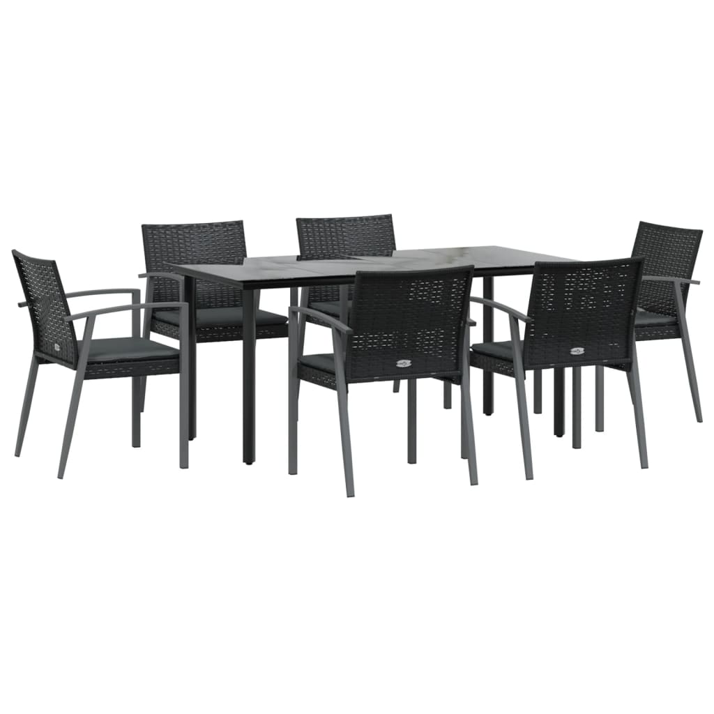vidaXL 7-delige Tuinset met kussens poly rattan en staal