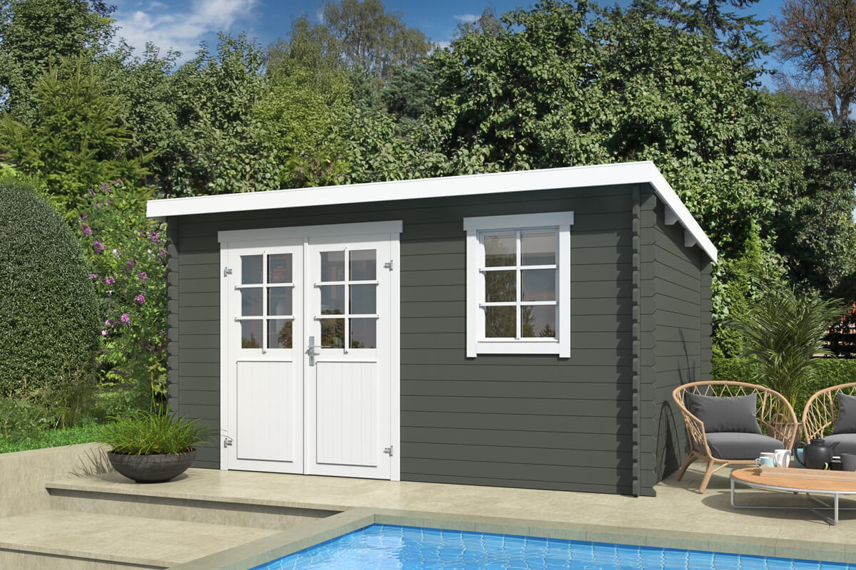 Outdoor Life Products | Tuinhuis Amira 380 x 275 | Gecoat | Green Grey-Wit