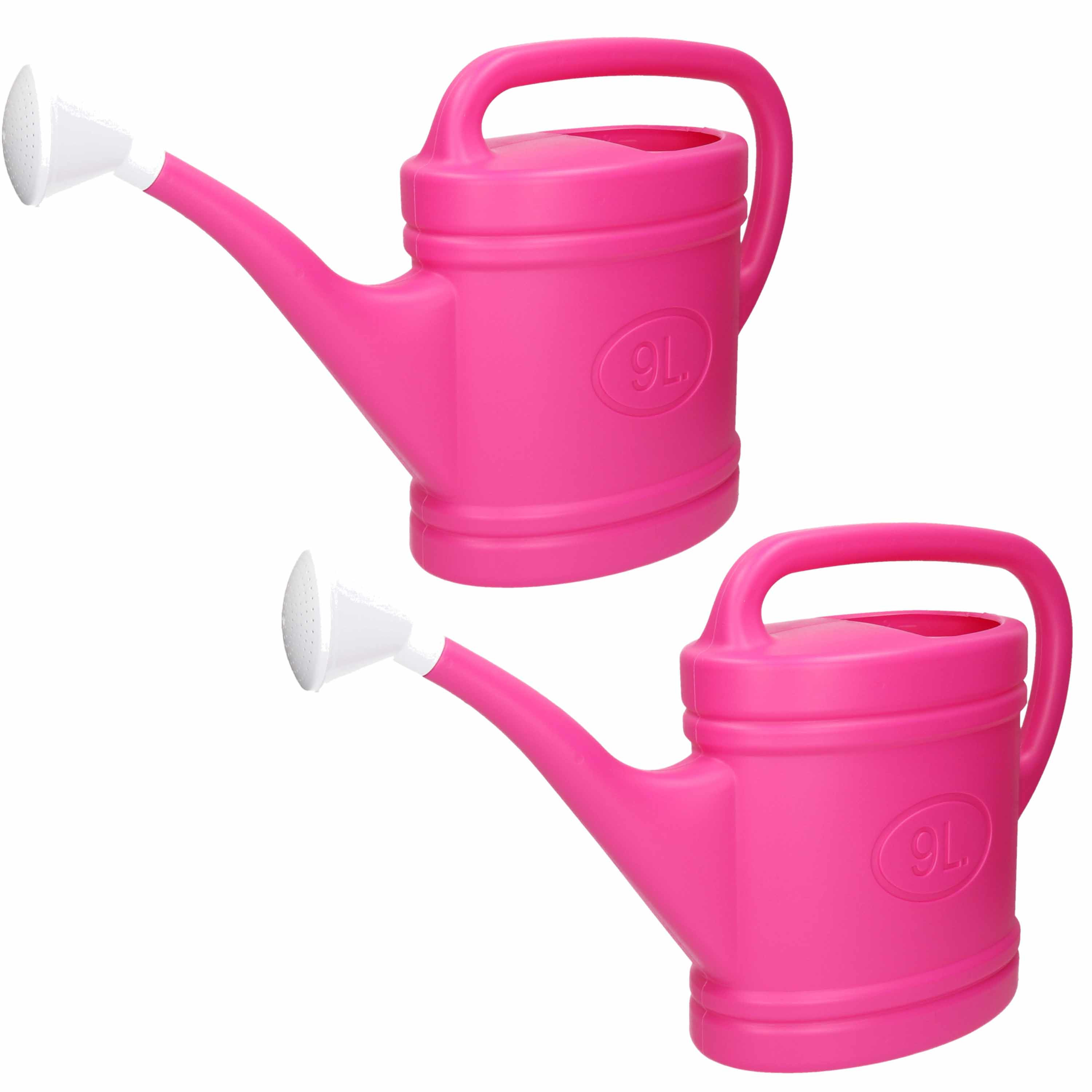 PlasticForte 2x stuks roze tuin planten gieter met broeskop 9 liter -