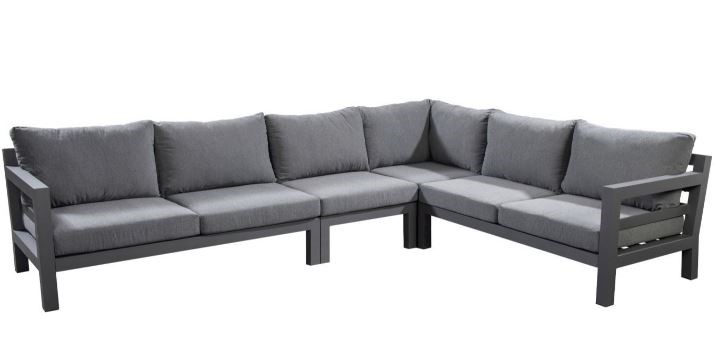 Yoi Loungeset Midori hoekset XL (met middenstuk), Grijs frame, grijze kussens - 