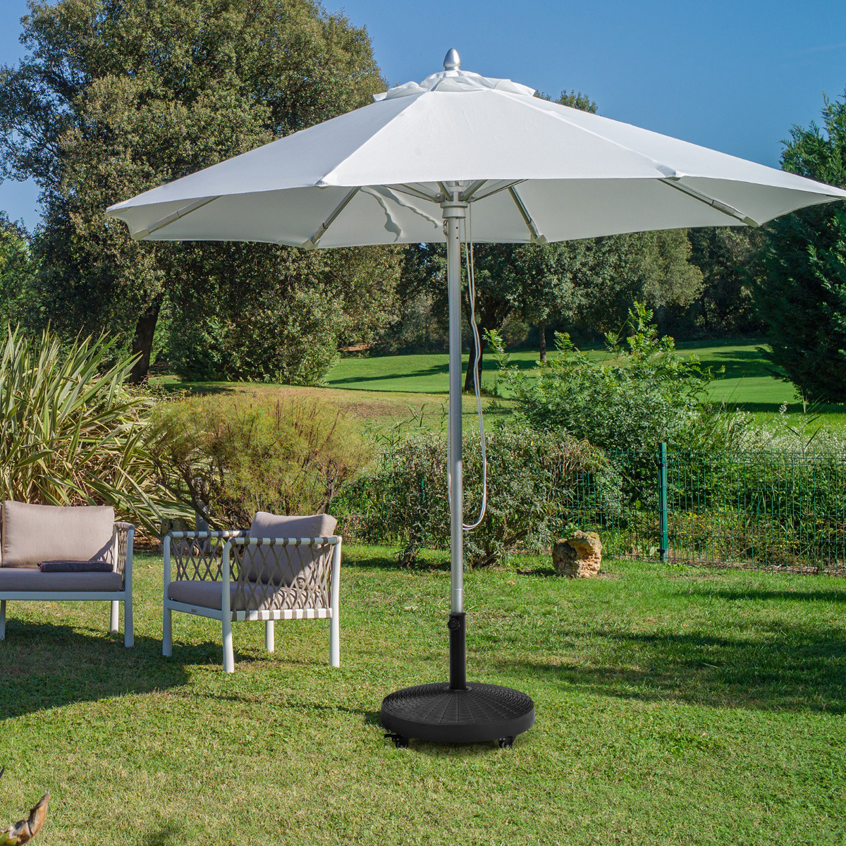 Costway 23 kg Parasolstandaard met Wieltjes Diameter 52 cm Ronde Parasolvoet Balkonparasolstandaard voor 38/48 mm Stangen Parasolvoet