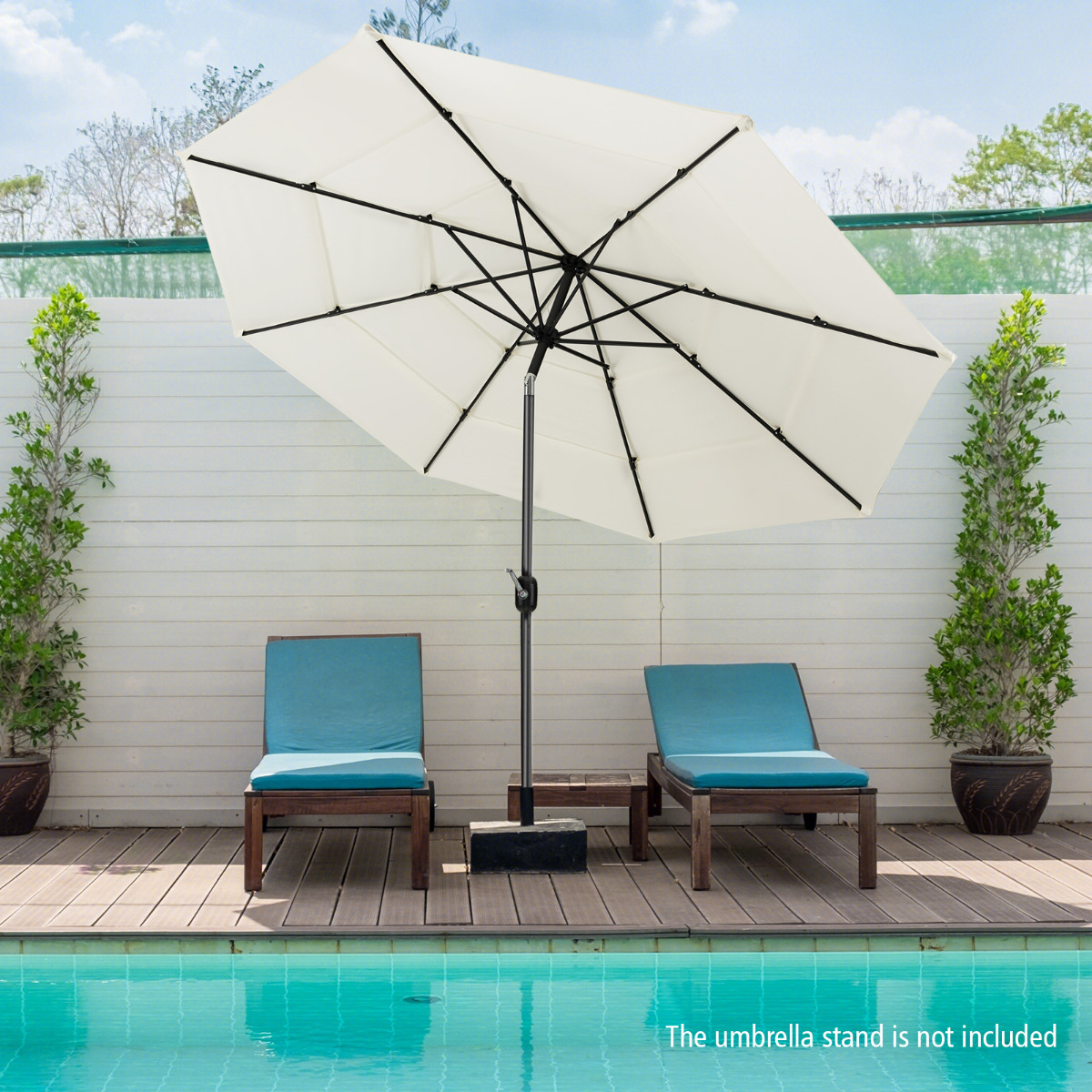 Costway Parasol met 3 Verdiepingen Ø 300 cm Dubbel Geventileerde Tuinparasol met Zwengel aan Beide Zijden 45 Graden Knikbaar UV-Bescherming
