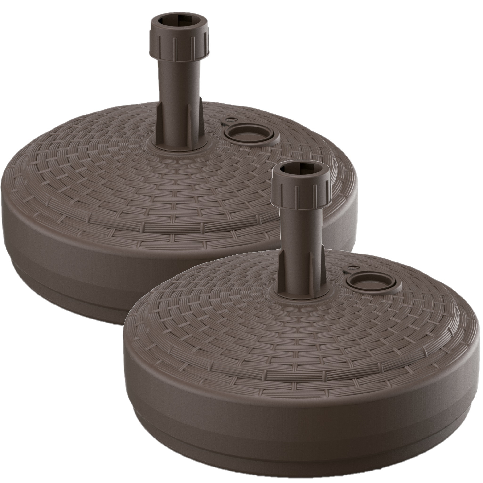Merkloos 2x Stuks ronde rotan kunststof parasolvoeten bruin 10 liter -