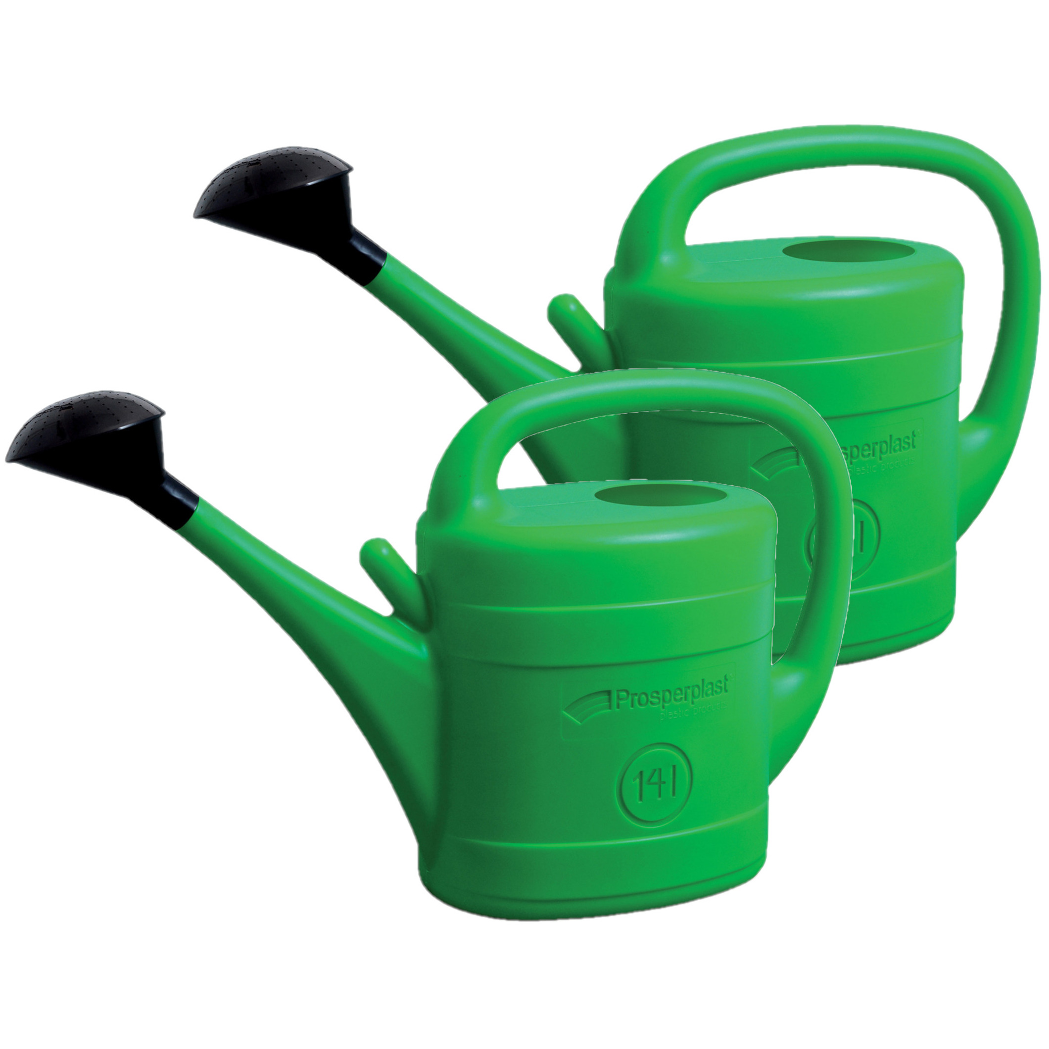Prosperplast Set van 2x stuks kunststof bloemen/planten gieter met broeskop/sproeikop groen 14 liter -