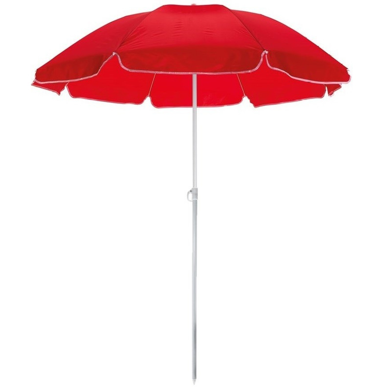 Merkloos Strand/tuin parasol - rood - dia 145 cm - Verstelbaar - Zonbescherming - polyester -