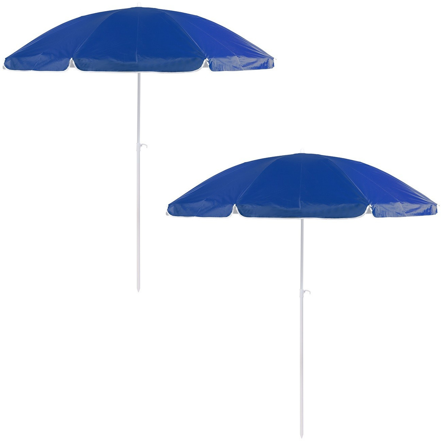 Merkloos 2x Blauwe strand parasols van nylon 200 cm -