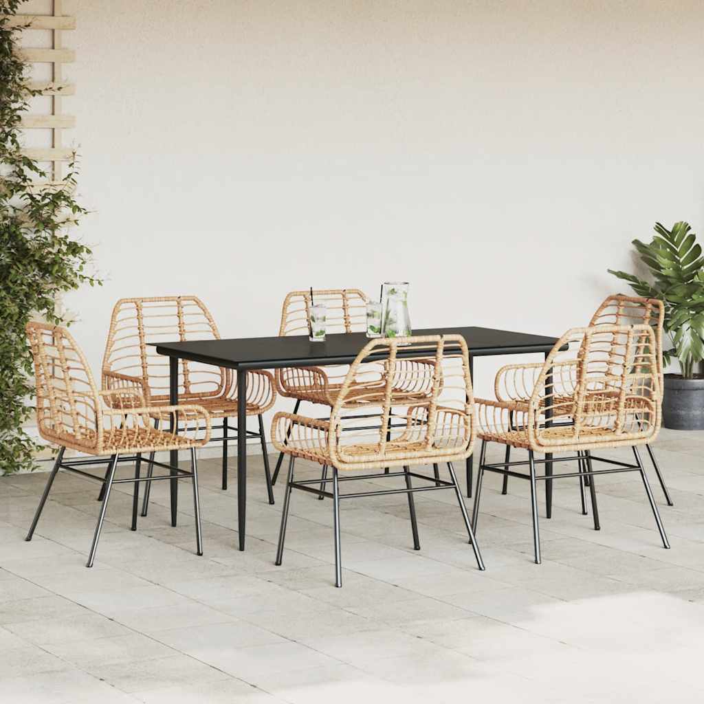 vidaXL 7-delige Tuinset poly rattan glas bruin