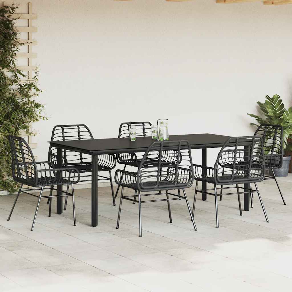 vidaXL 7-delige Tuinset poly rattan glas zwart