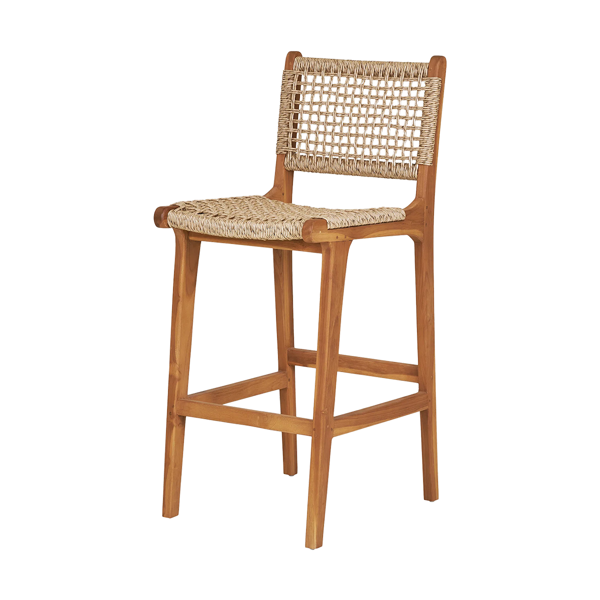 Artichok Elodie houten tuin barkruk met rotan zitting naturel - 60 cm