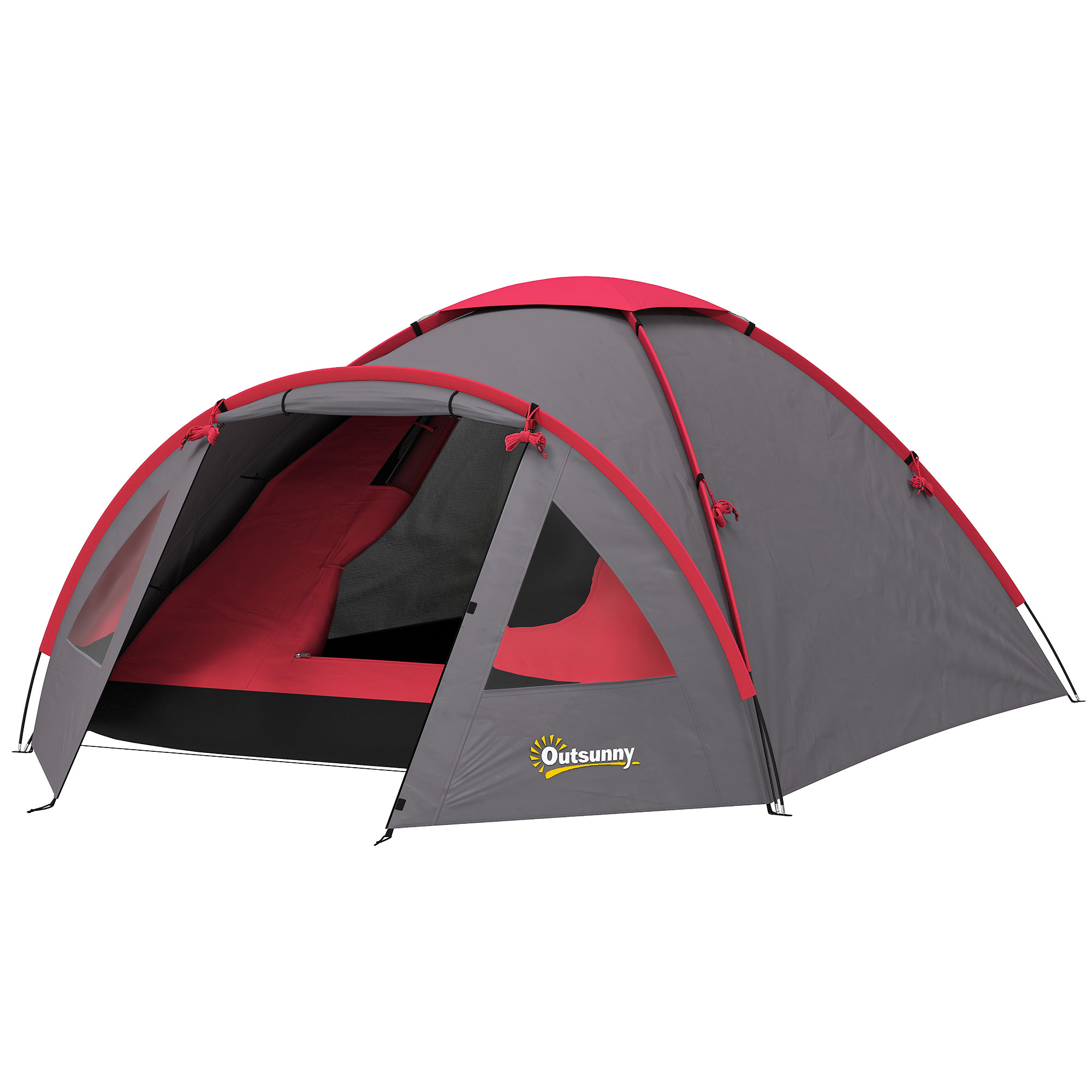 Outsunny Lichtgewicht en Stabiele Campingtent voor 3 Personen, Waterdicht UV 50+ met Voortent, Deur, Ramen, Grondzeil - Grijs