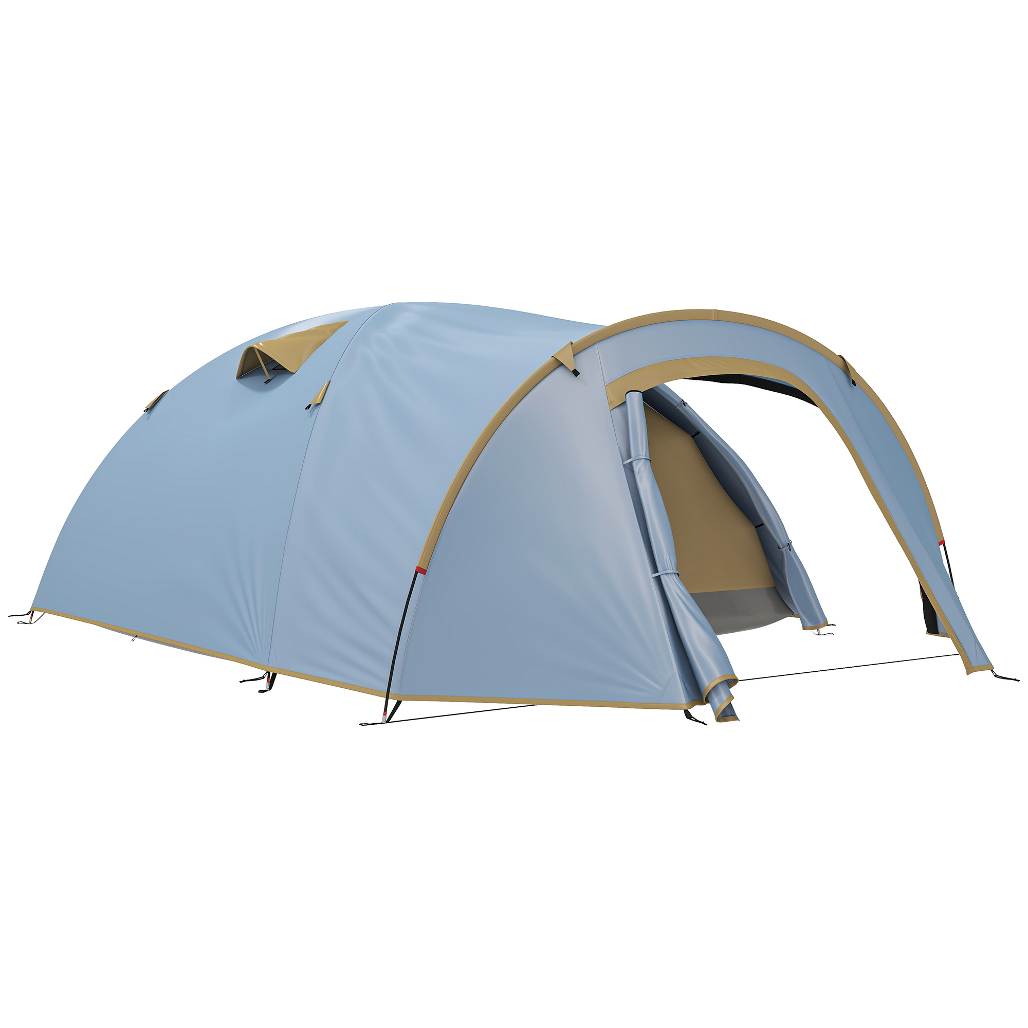 Outsunny 4-persoons campingtent, waterdichte tunneltent met 2 deuren, haak, draagtas 3,45 x 2,4 x 1,3 m Lichtblauw