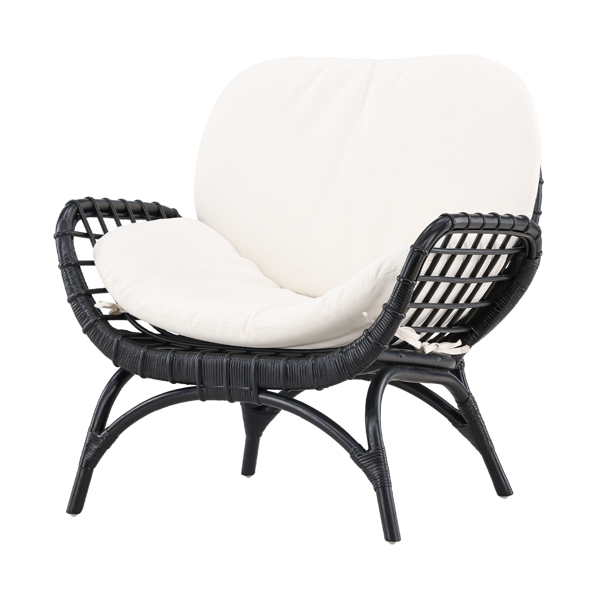 Nest outdoor Brenda rotan tuin loungestoel zwart - met witte zitkussens