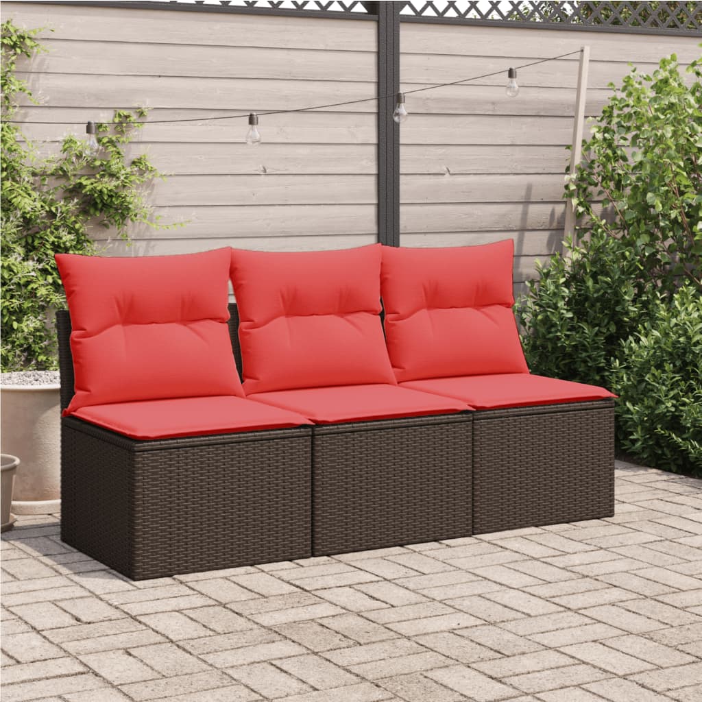 vidaXL Tuinbank 3-zits met kussens poly rattan bruin