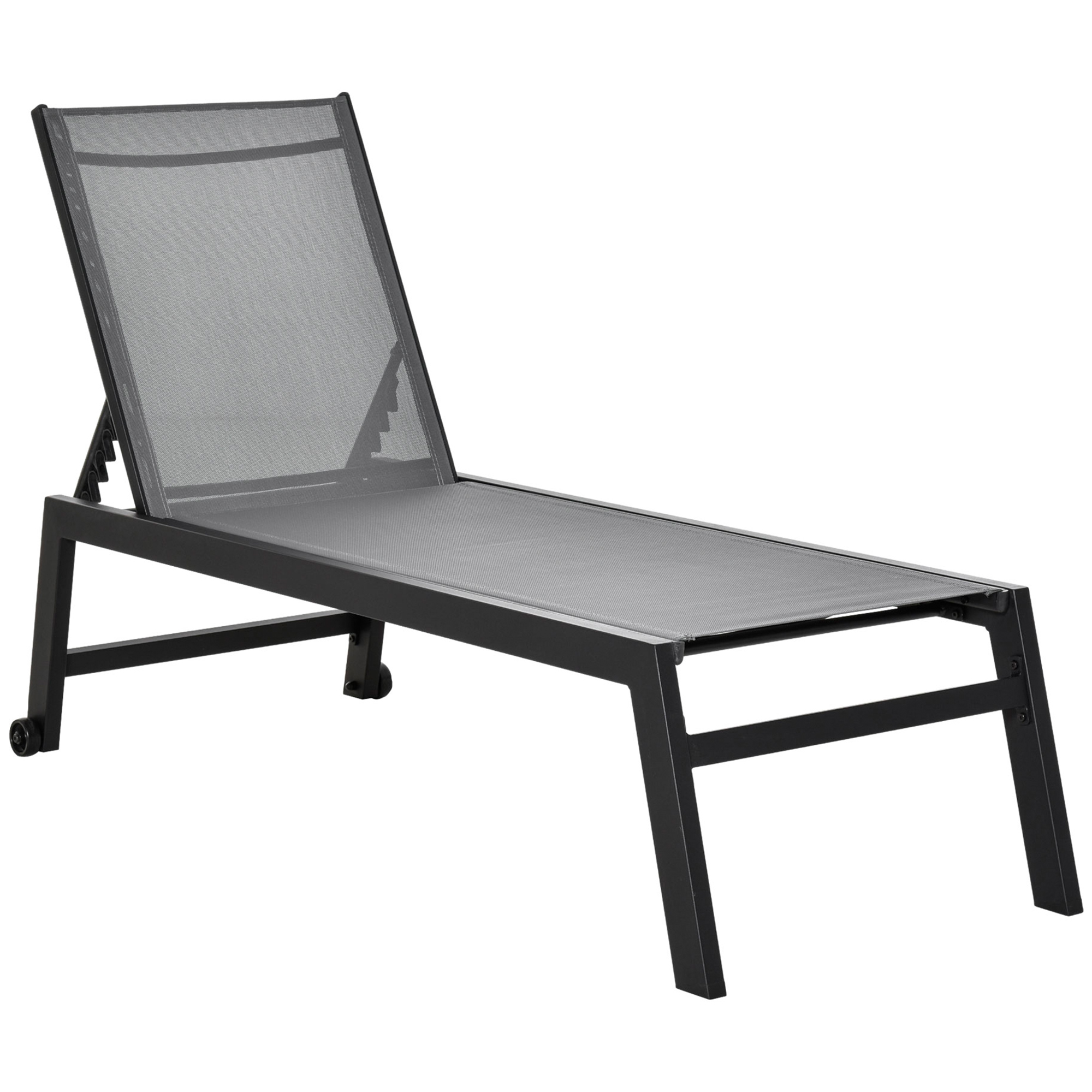 Outsunny ligstoel, verstelbare relaxstoel met 5-traps rugleuning, weerbestendig aluminium, comfortabel tuinmeubel, grijs | Aosom.nl