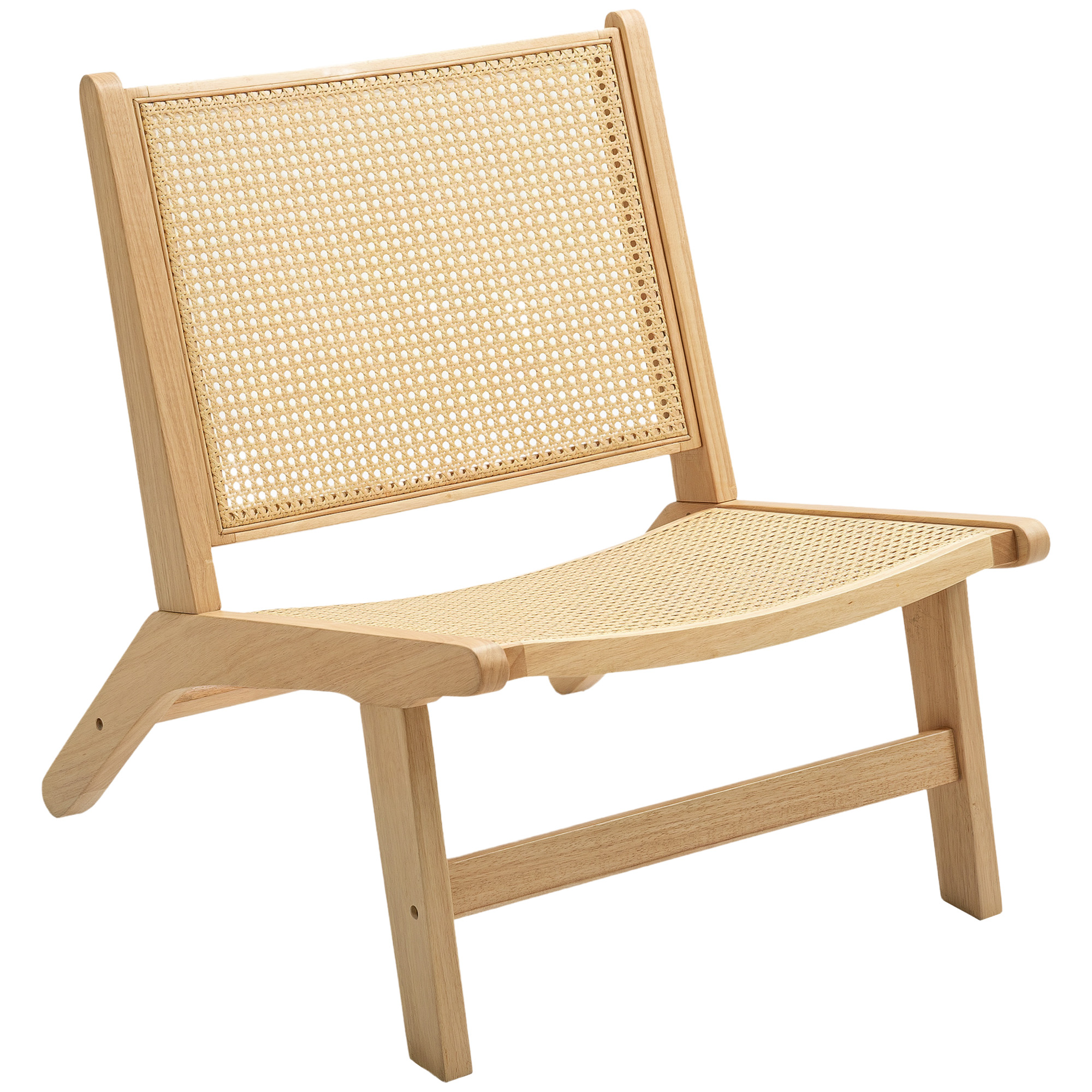 HOMCOM Rotanstoel, Leesstoel, Houten Frame, Brede Zitting, 64 x 70 x 74 cm, Natuurhout