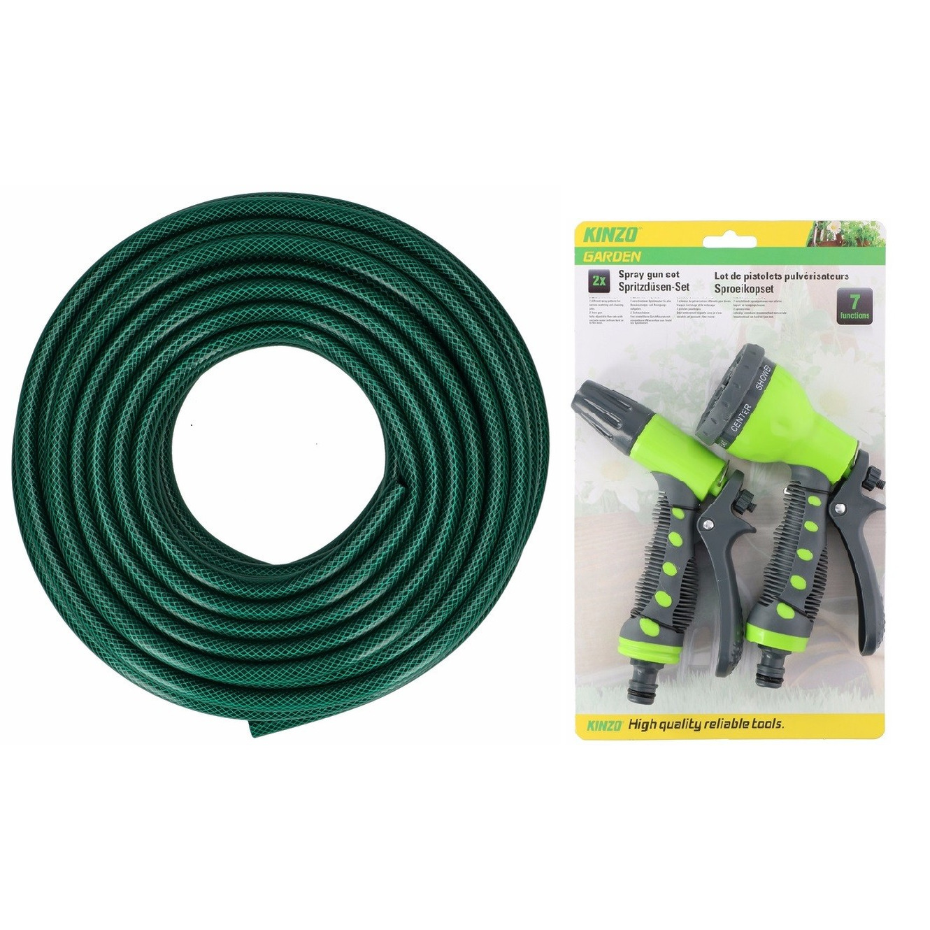 Kinzo tuinslang 25 meter met 2 stuks sproeikoppen / broeskoppen -