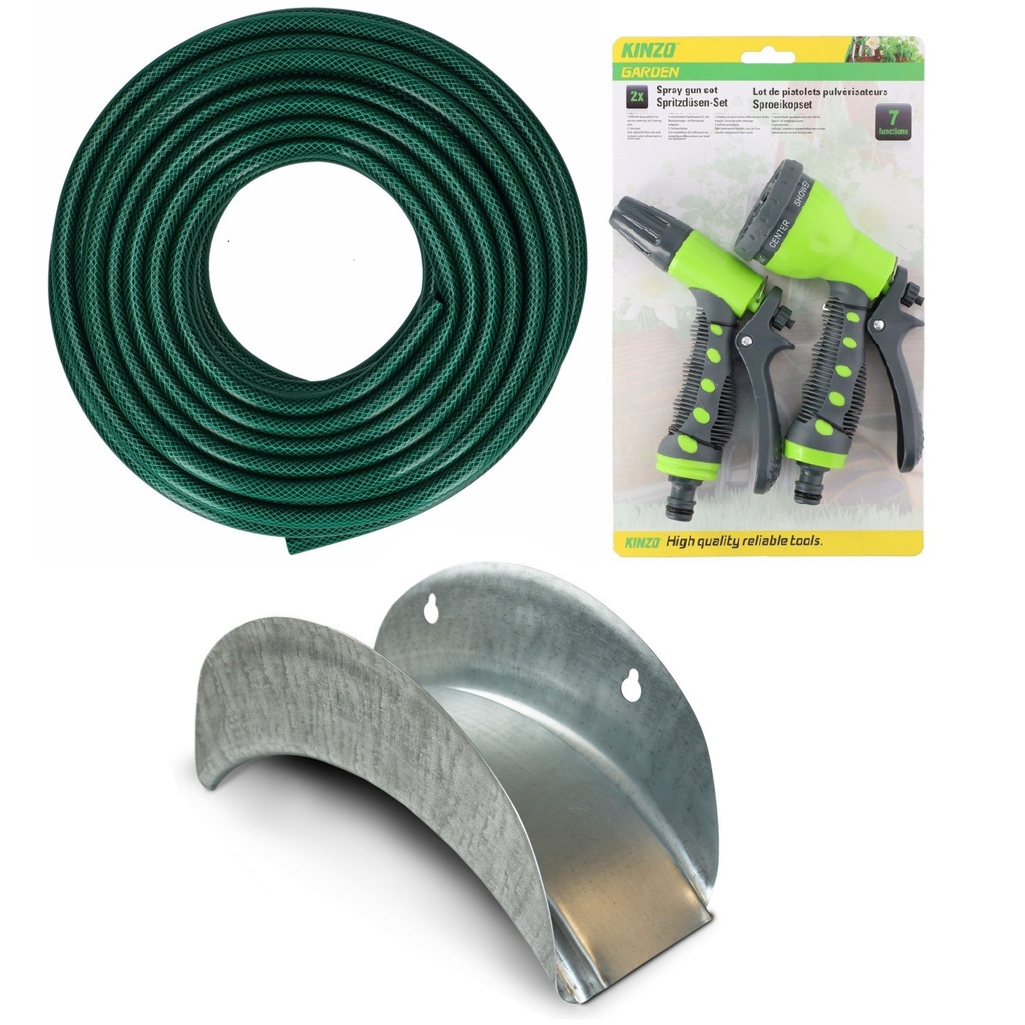 Merkloos Tuinslang set 25 meter met 2 stuks sproeikoppen / broeskoppen en houder -