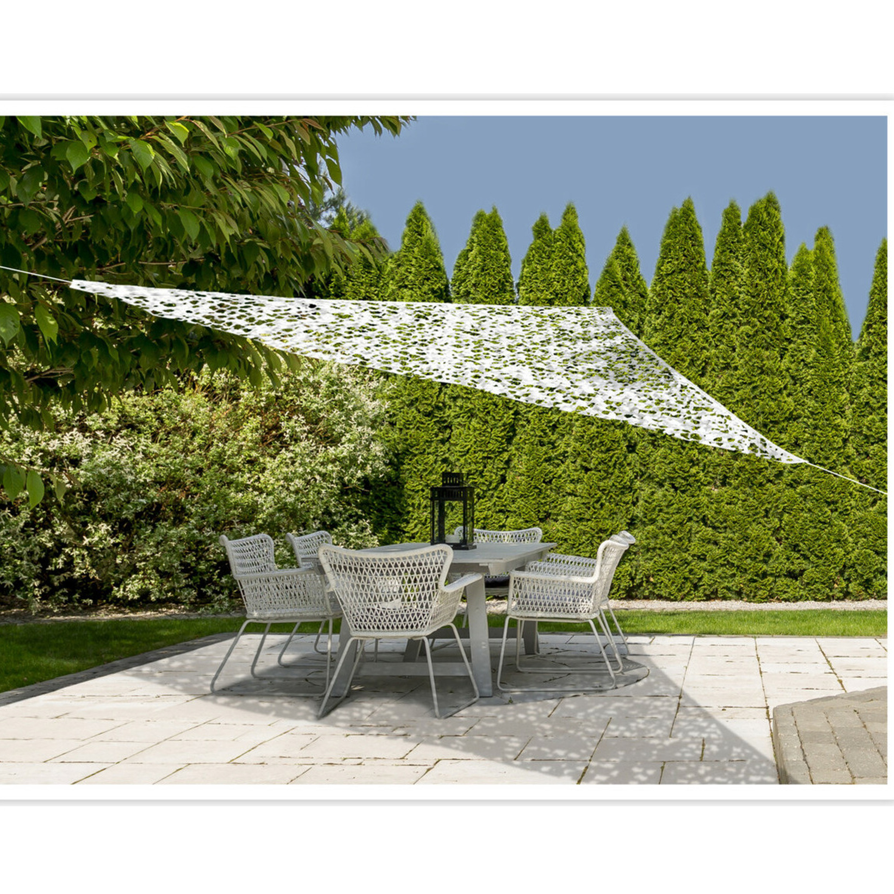 Merkloos Set van 2x stuks schaduwdoeken/zonneschermen driehoek wit camouflage 3,6 meter -