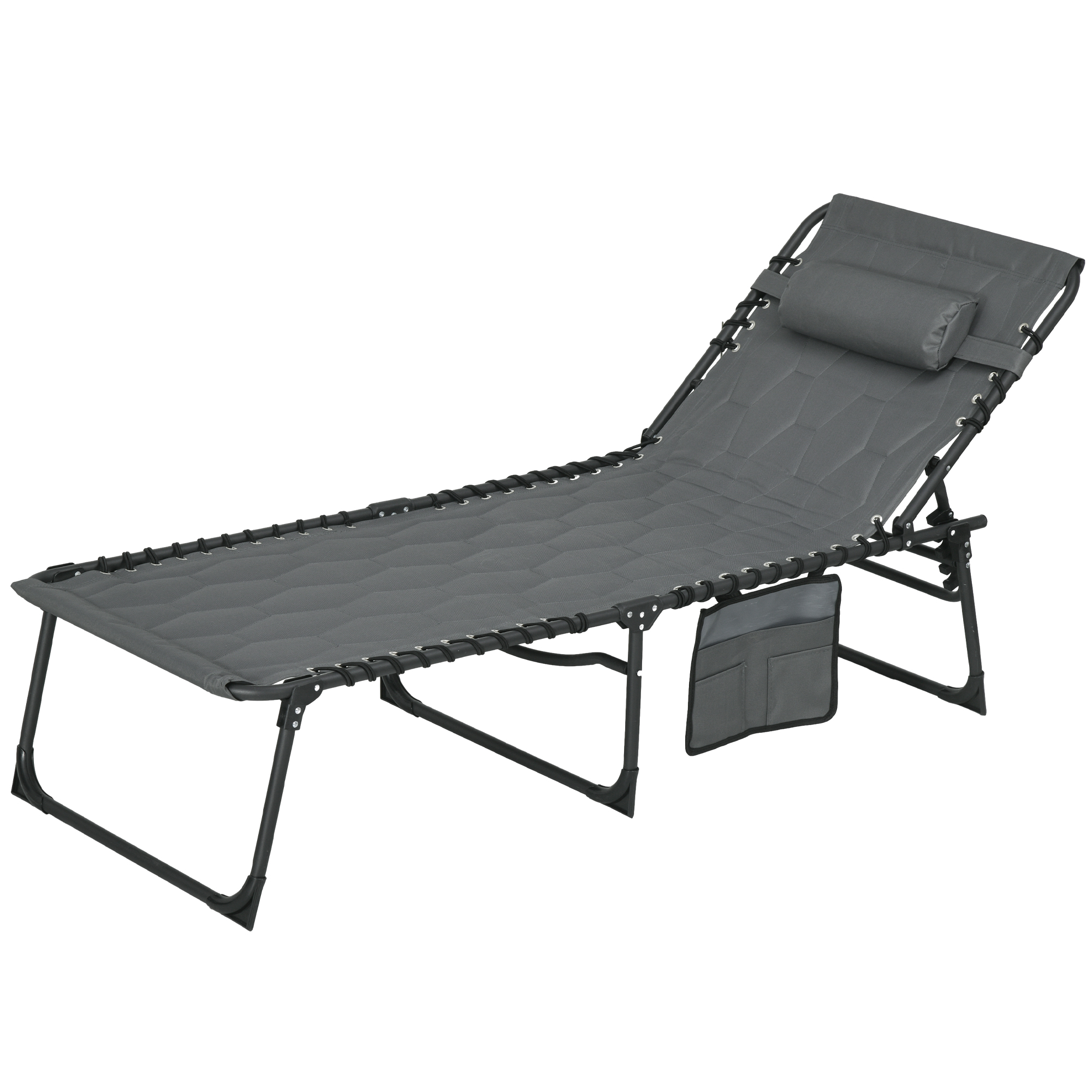 Outsunny zonnebed, verstelbare ligstoel voor tuin, inklapbaar, weerbestendig, met kussen, 188 x 65 x 36 cm, grijs, zwart | Aosom.nl