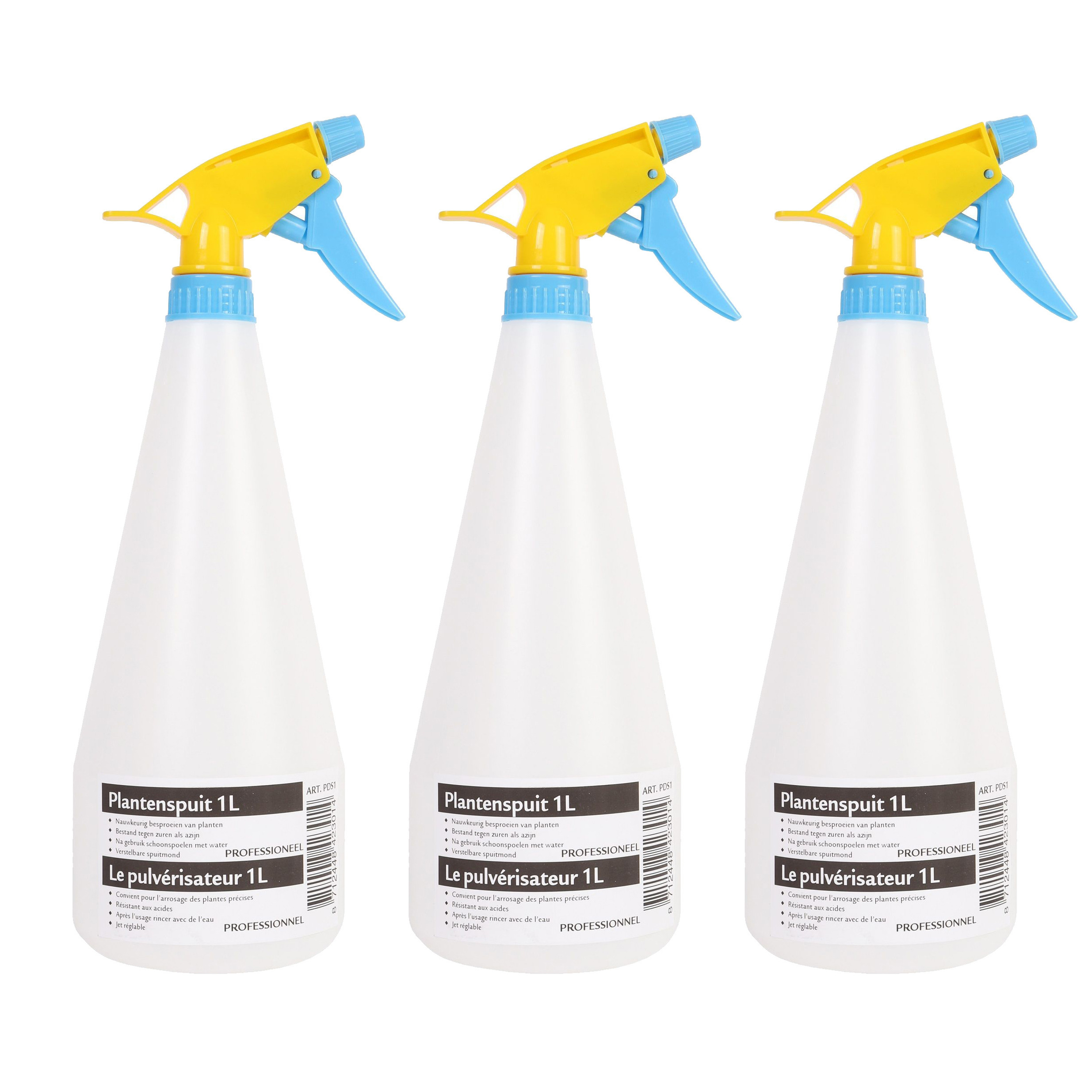 Merkloos 10x Plantenspuiten/waterspuiten 1 liter transparant/geel/blauw -