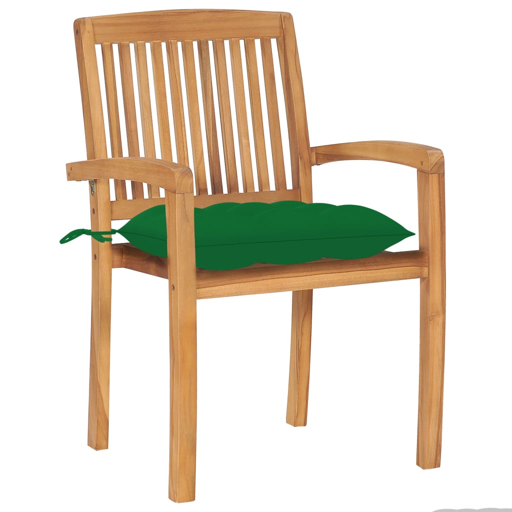 vidaXL Tuinstoelen 2 st met groene kussens massief teakhout