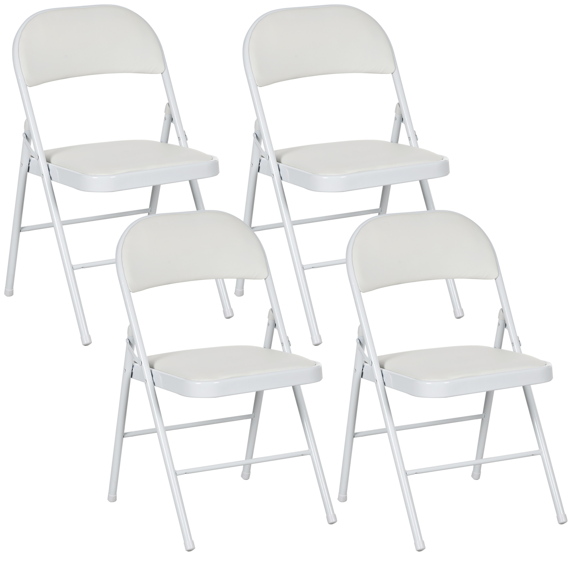 HOMCOM Set van 4 vouwstoelen, Draagbare kantoorstoelen, Metalen poten, Vouwstoel voor kantoor,ontvangst, wachtkamer, Kunstleer, Wit