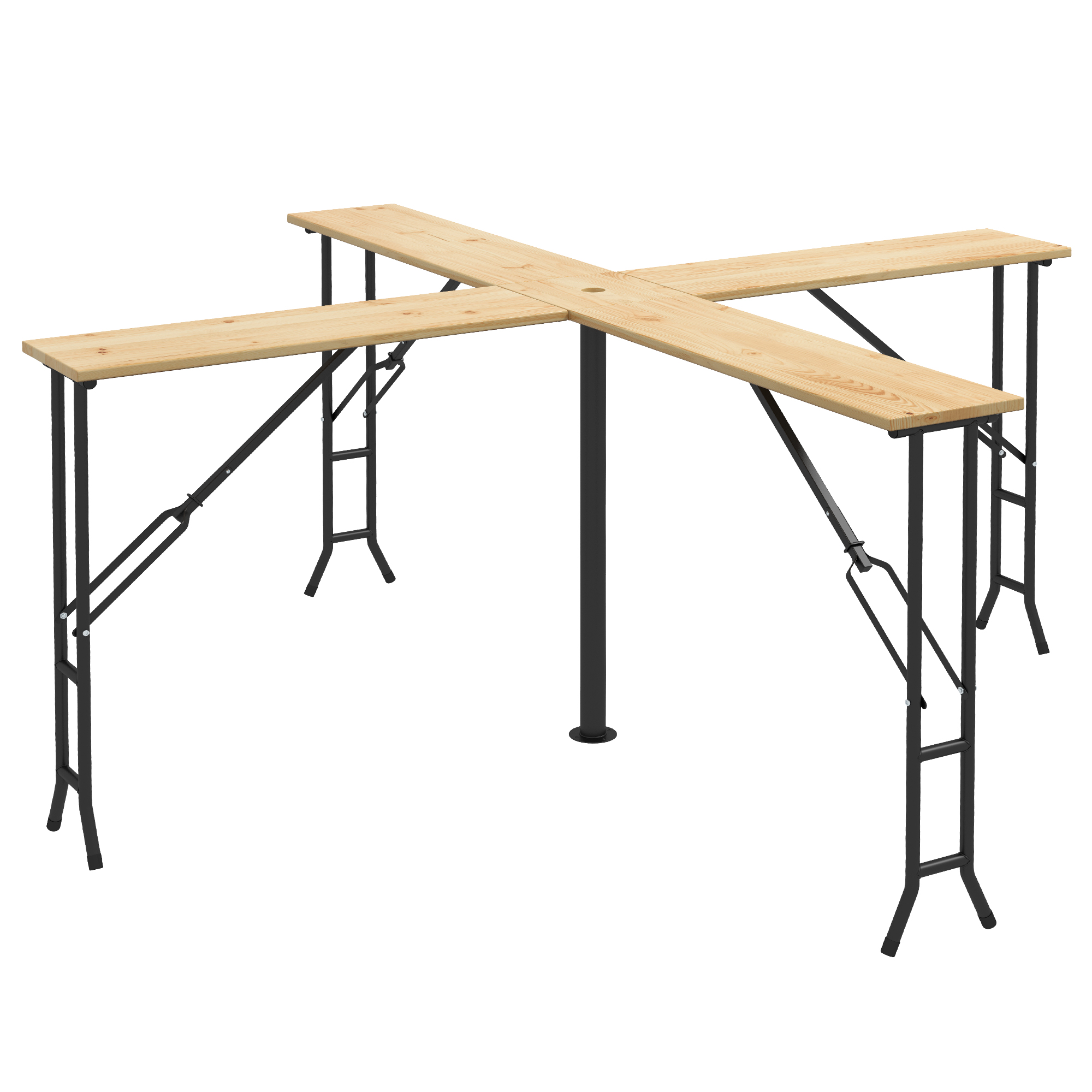 Outsunny picknicktafel, opvouwbaar, weerbestendig voor 20 personen, stevig metaal en grenenhout, 2,4x2,4x1m, natuur/zwarte afwerking | Aosom.nl