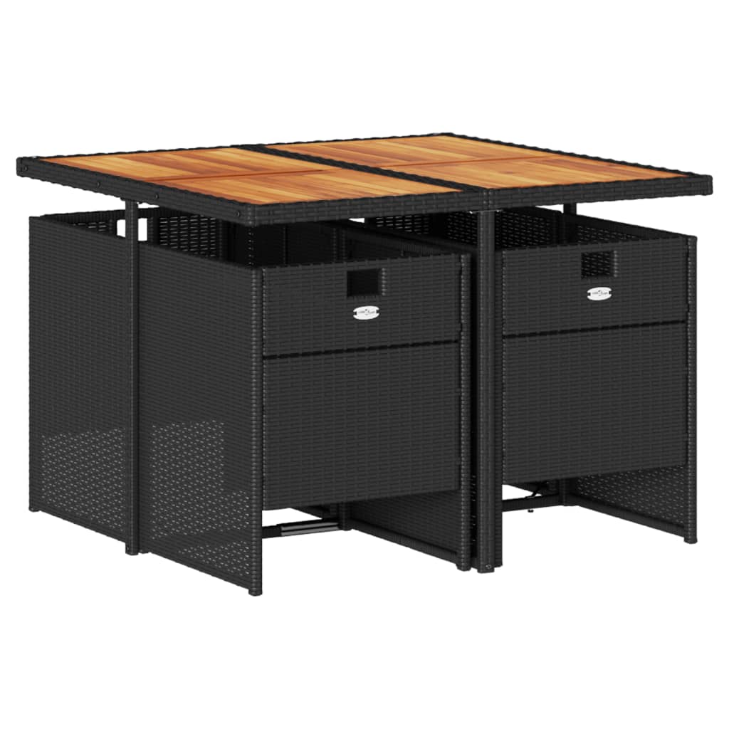 vidaXL 5-delige Tuinset met kussens poly rattan zwart