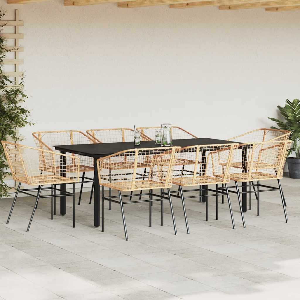 vidaXL 9-delige Tuinset poly rattan glas bruin