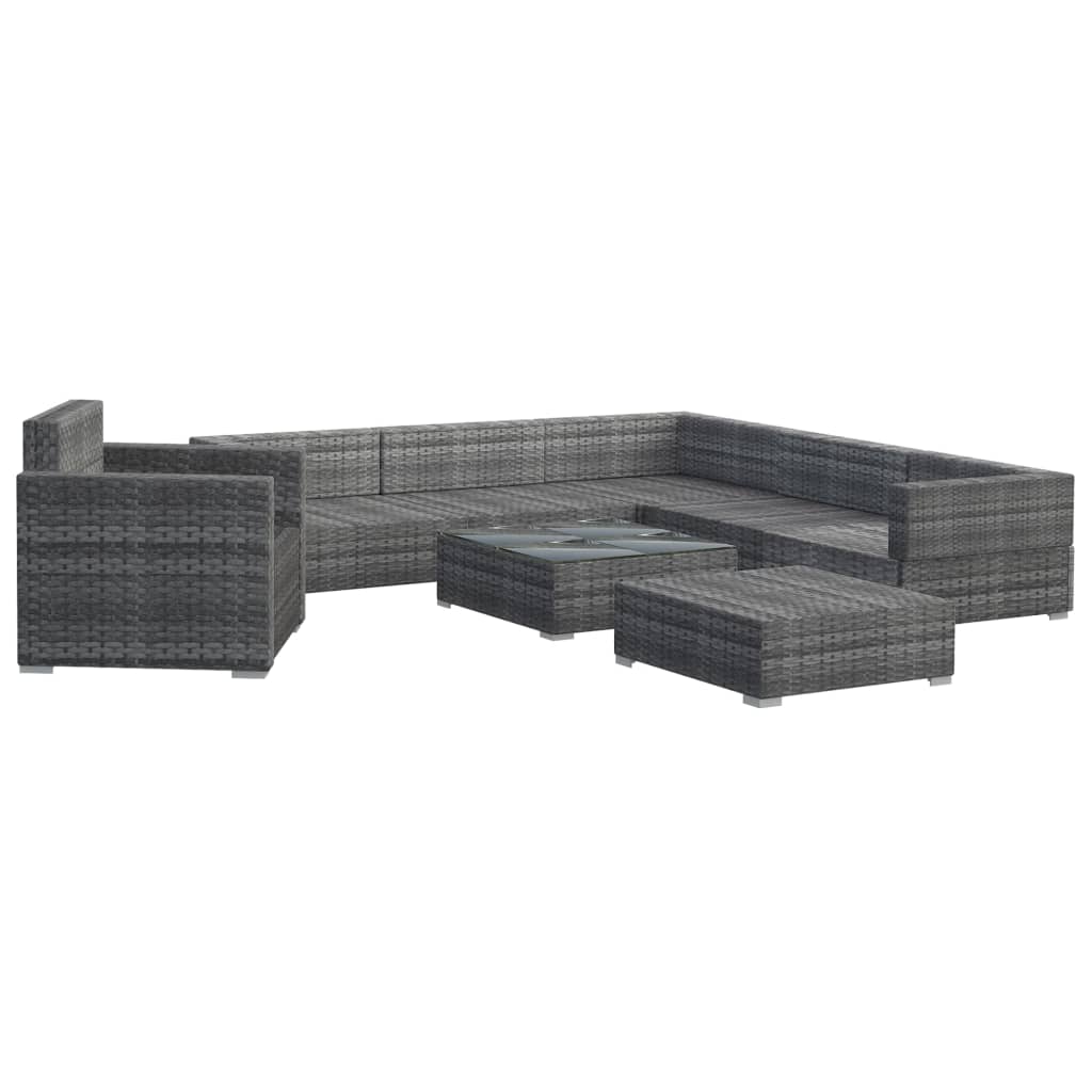 vidaXL 8-delige Loungeset met kussens poly rattan grijs