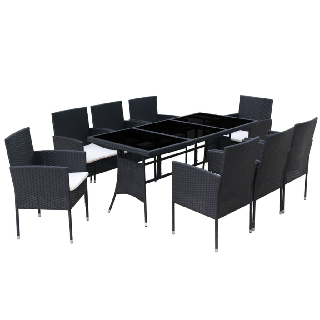 vidaXL 9-delige Tuinset met kussens poly rattan zwart