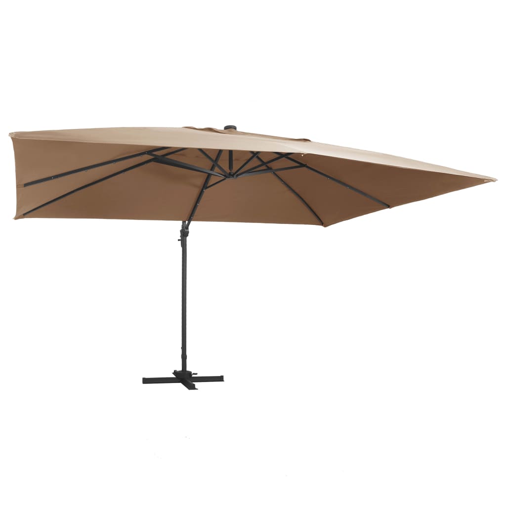 VidaXL Zweefparasol met LED en aluminium paal 400x300 cm taupe