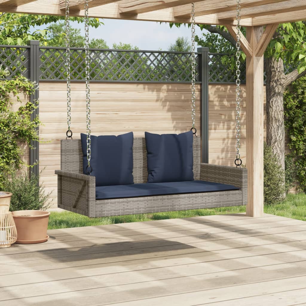 vidaXL Schommelbank met kussens 119x56x48 cm poly rattan grijs