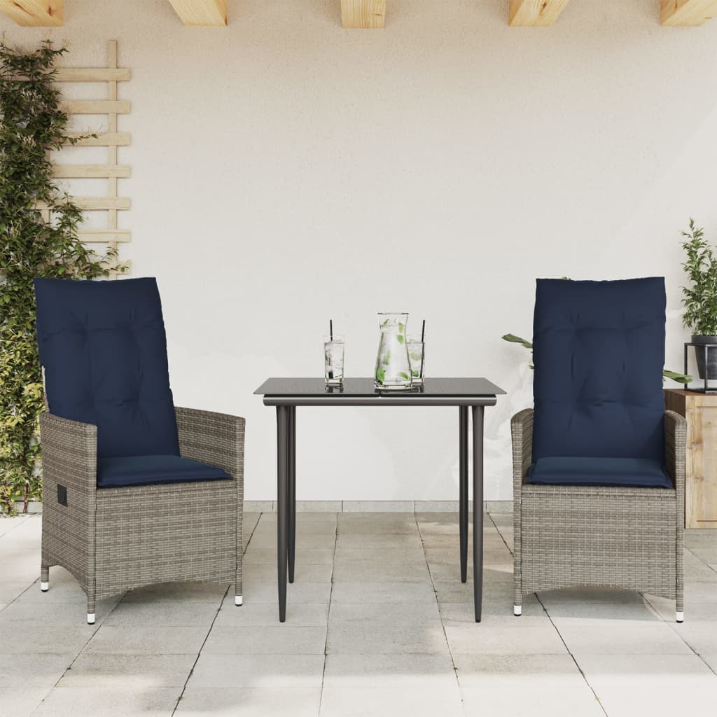 vidaXL Tuinstoelen 2 st verstelbaar met kussens poly rattan grijs
