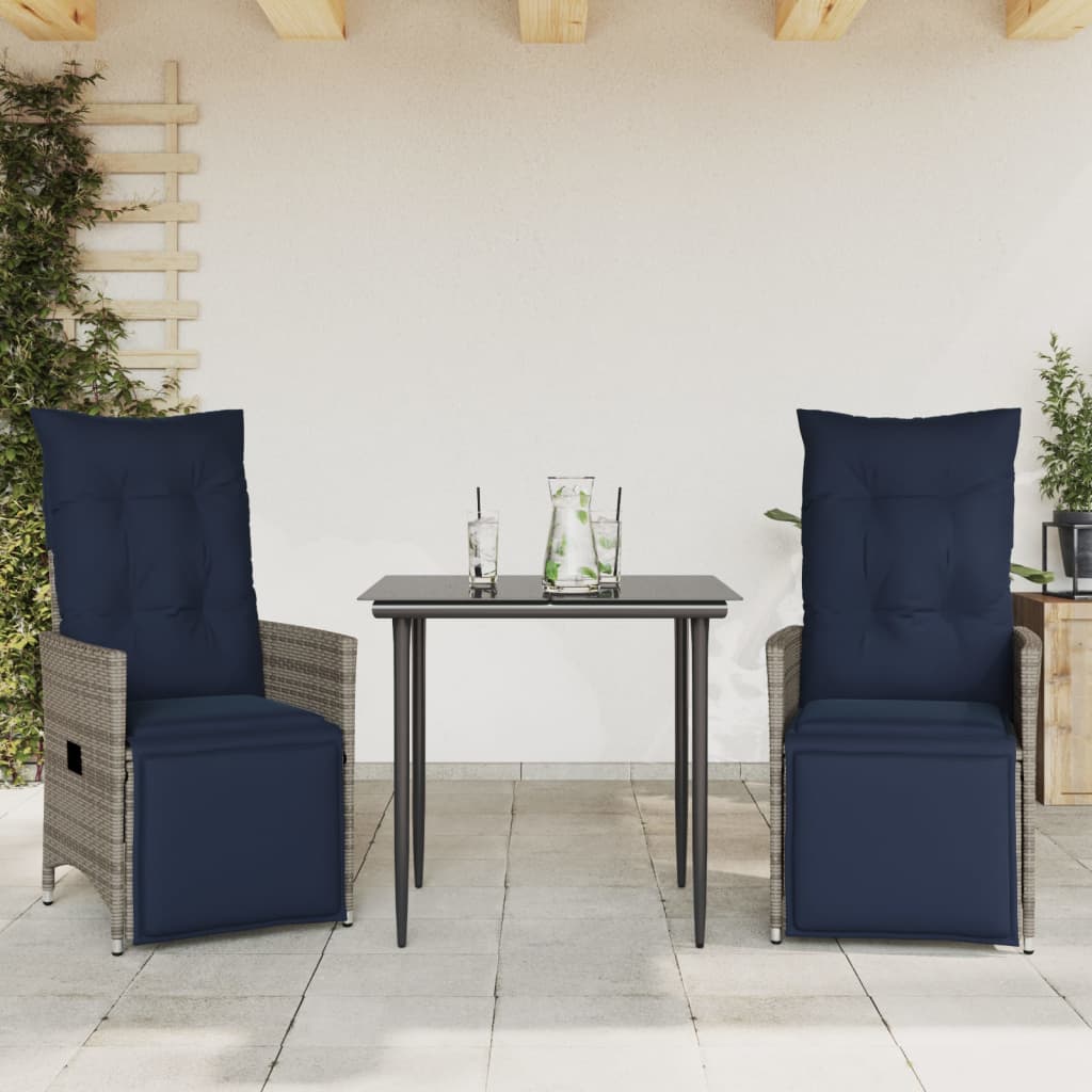 vidaXL Tuinstoelen 2 st verstelbaar met kussens poly rattan grijs