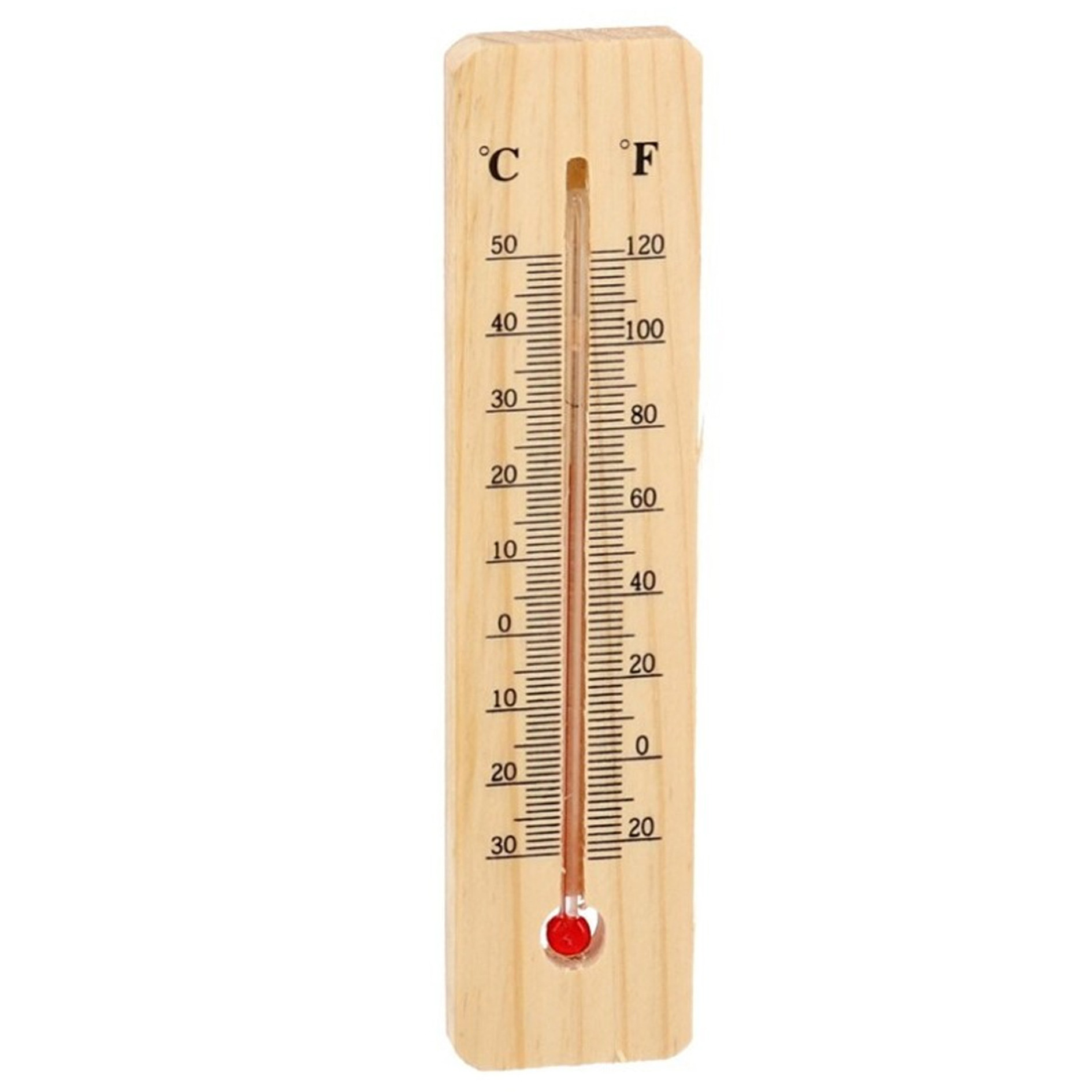 Gerimport Thermometer - hout - 15 x 4 cm - naturel - tot 50 graden Celsius -