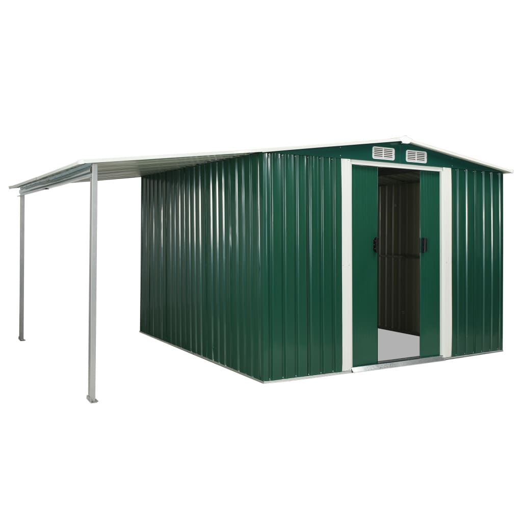 vidaXL Tuinschuur met schuifdeuren 386x259x178 cm staal groen