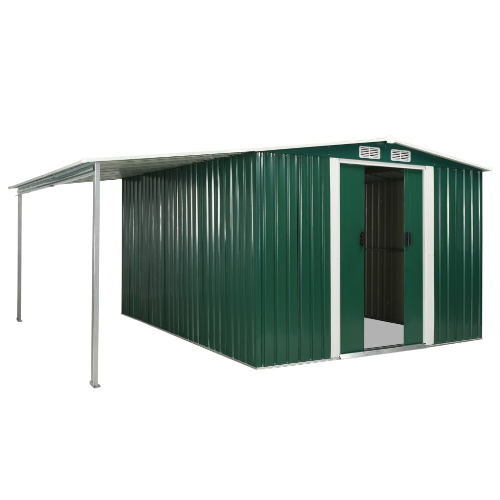 vidaXL Tuinschuur met schuifdeuren 386x312x178 cm staal groen