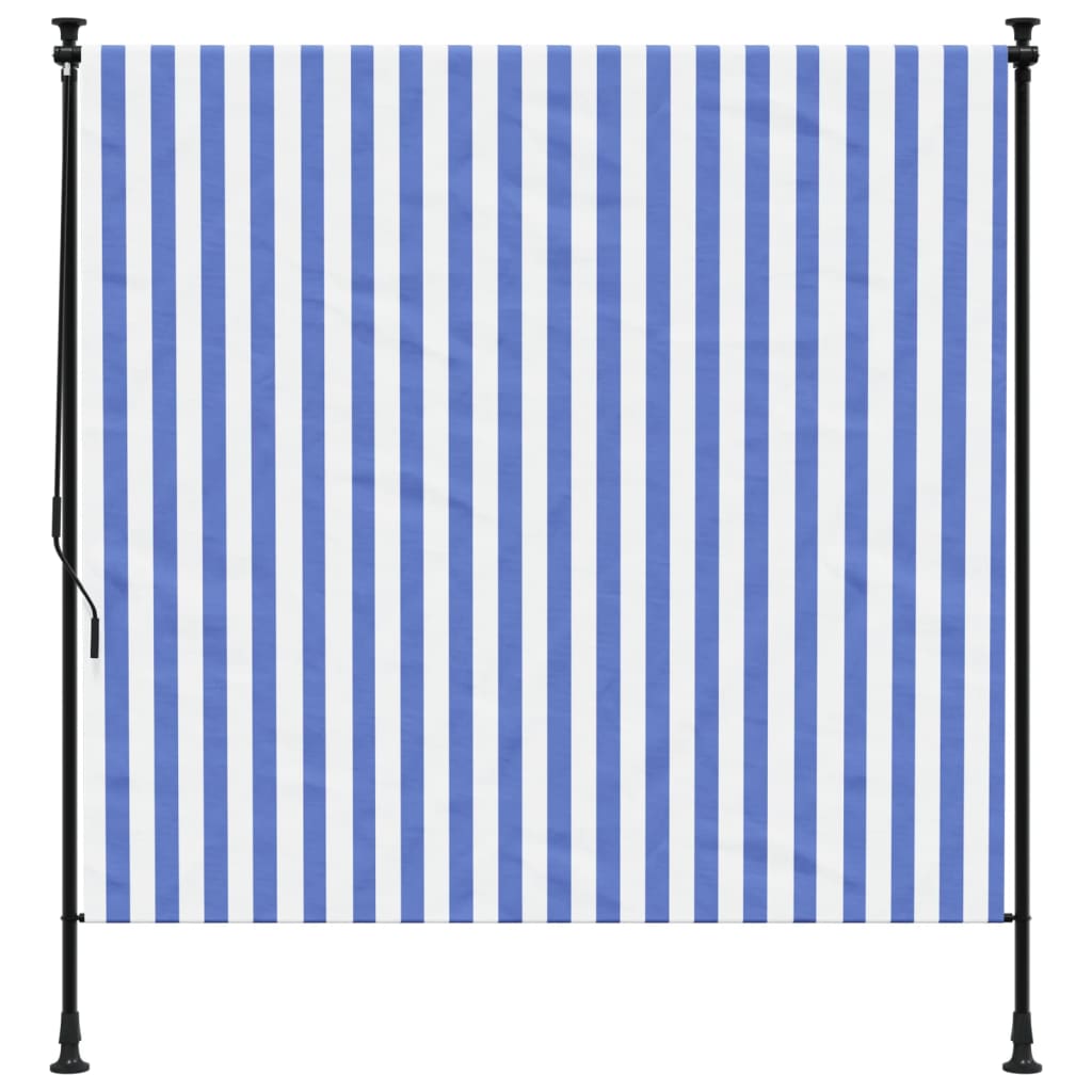 vidaXL Rolgordijn voor buiten 150x270 cm stof en staal blauw en wit