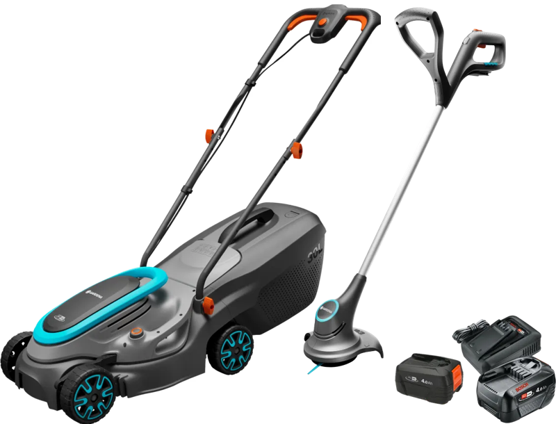 Gardena PowerMax 32/18V P4A Set +  SmallCut 23/18V P4A Solo + Bosch Starterset 18V 4,0 Ah
