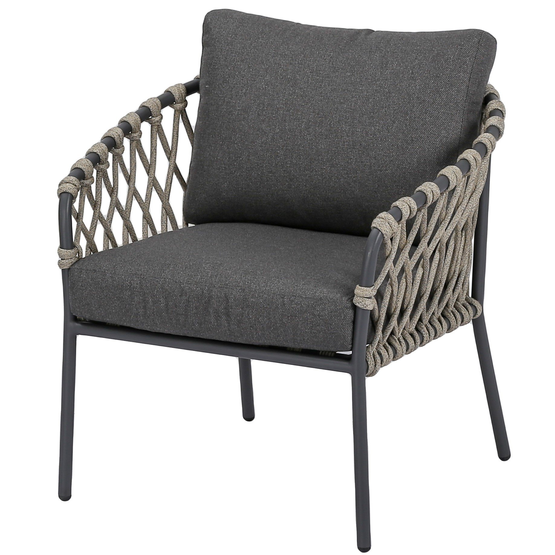 AVH-Collectie Amalfi low dining tuinstoel antraciet zand rope